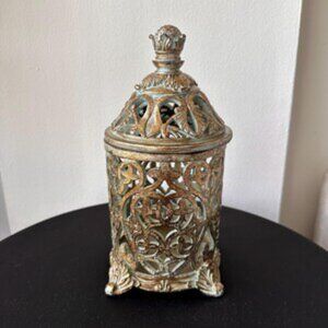 Vintage Ornate Ceramic Lantern with Crown Lid